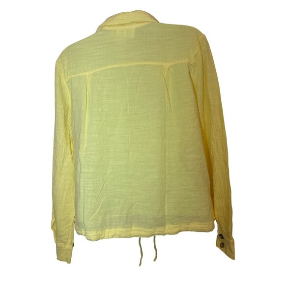 Six Fifty Cropped Peasant Shirt Button Up Gauzy Women Vibrant Summer NWT, Large - Picture 2 of 13